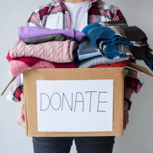 Box of donated clothes