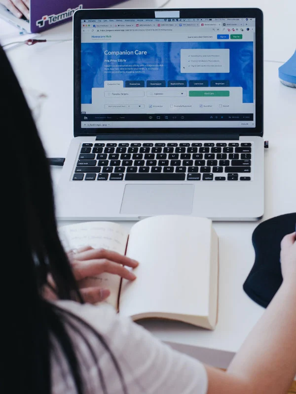 Woman designing a website